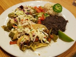 Vegan tacos plate at Watercourse Foods in Denver