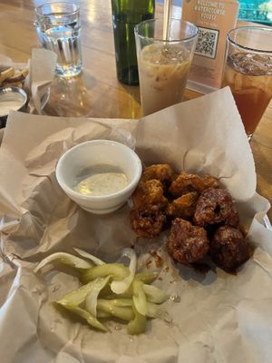 Half BBQ / half Buffalo cauliflower (happy hour portion)   at Watercourse Foods in Denver