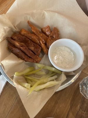 Seitan wings with ranch dressing  at Watercourse Foods in Denver