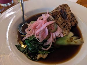 Sesame crusted tofu at Watercourse Foods in Denver