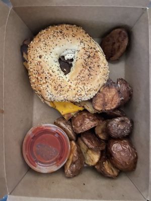 Ordered delivery to our hotel. Great “bacon” on the breakfast sandwich!   at Watercourse Foods in Denver