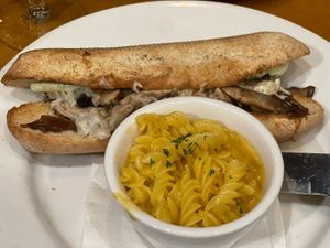 Mushroom cheesesteak gf sammy & gf Mac n cheese #Veganuary at Watercourse Foods in Denver