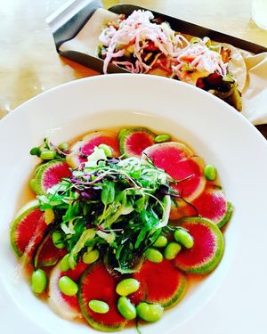 Street tacos and Radish/Seaweed salad at Watercourse Foods in Denver