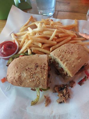 Sub with fries at Watercourse Foods in Denver