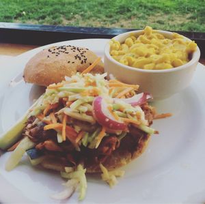 BBQ pulled jackfruit sandwich  at Watercourse Foods in Denver