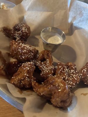 Orange teriyaki cauliflower “wings"  at Watercourse Foods in Denver