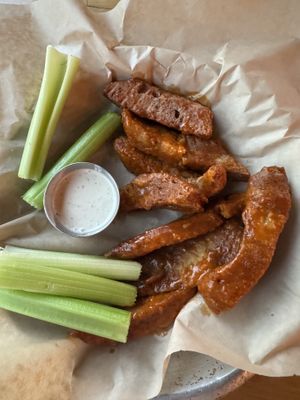 Buffalo seitan wings  at Watercourse Foods in Denver