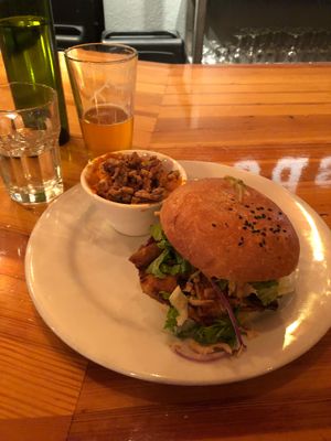 Atlas burger and candied yams  at Watercourse Foods in Denver
