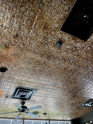 Cool tin ceiling   at Watercourse Foods in Denver