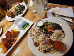 Non vegan friend enjoyed more than me lol street tacos and southern plate at Watercourse Foods in Denver