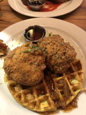 “Chicken” and waffles  at Watercourse Foods in Denver