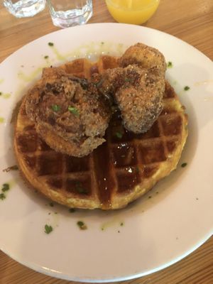 Cauliflower chicken and waffles at Watercourse Foods in Denver