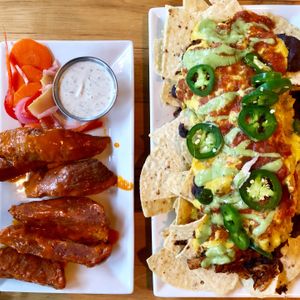 Buffalo wings and nachos on happy
Hour special!  at Watercourse Foods in Denver