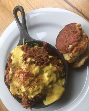 Breakfast scramble and biscuit at Watercourse Foods in Denver