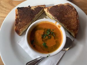 Grilled cheese and tomato soup at Watercourse Foods in Denver