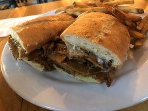 Cuban with fries at Watercourse Foods in Denver