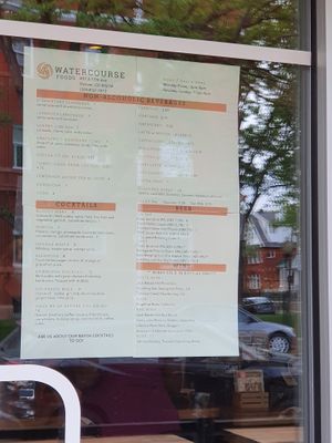 Drink menu at Watercourse Foods in Denver
