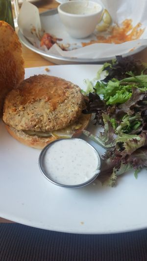 Fried chicken sandwich at Watercourse Foods in Denver