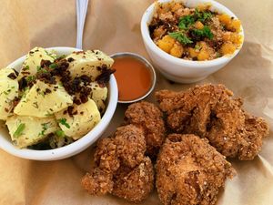 Fried chicken plate  at Watercourse Foods in Denver
