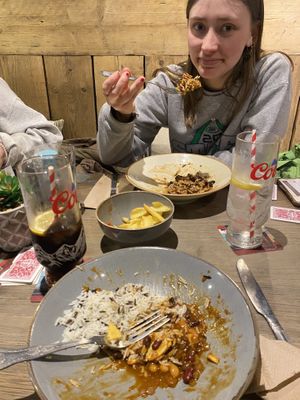 my sister enjoying her meal   at Harbwr Bar & Kitchen in Saundersfoot