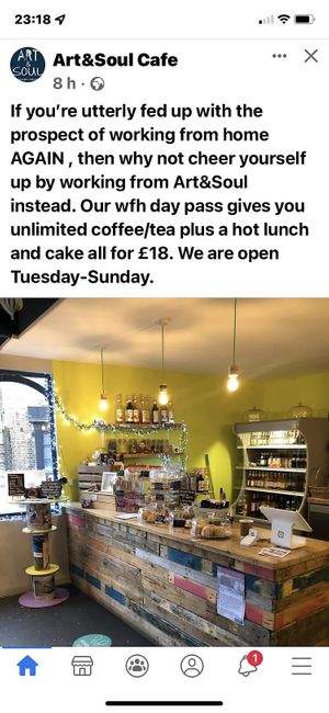Working from home offer at Art & Soul Cafe in St Neots
