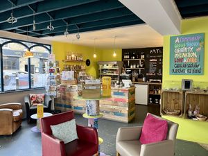 Counter and seating   at Art & Soul Cafe in St Neots