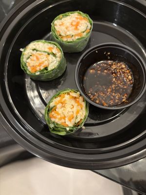 3 of my 6 pieces of fresh basil rolls.  at Rice Factory in Milltown