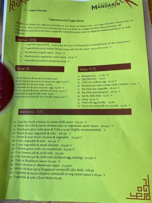 Vegetarian and vegan menu  at Michael Wan's Mandarin in Blackpool