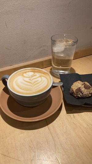 oat milk latte and vegan cookie   at Melt Cafe in Zagreb