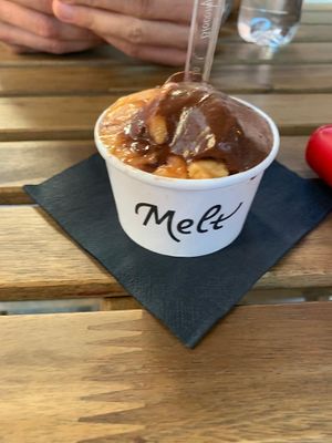 Dark chocolate and peach ice cream at Melt Cafe in Zagreb