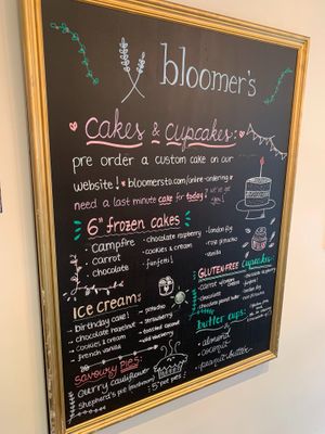 Menu at bloomer's in Toronto