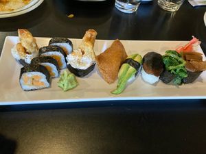 veggie lunch sushi plate with sweet potato sushi  at Tokyo Japanese in Rochester