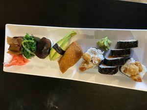 Veggie Lunch combo plate comes with soup and salad, vegan at Tokyo Japanese in Rochester