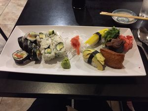 The dinner sushi plate is bigger than the lunch plate at Tokyo Japanese in Rochester