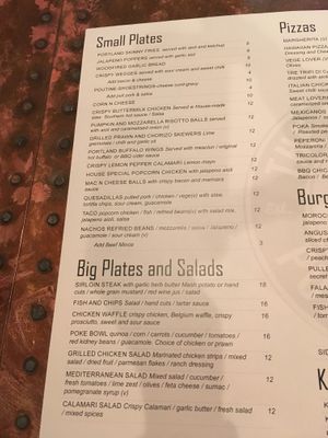 Menu August 19 at The Portland Public House in Auckland