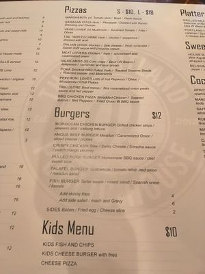 Menu August 19 at The Portland Public House in Auckland