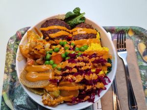 Delicious Tutti Frutti Salad with added veggie balls at Le Botaniste - GCE in New York City