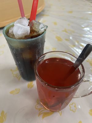 Cooking herbal tea iced(top) & hot nutmeg drink ( bottom) #Veganuary at Zhu Yuan in Penang