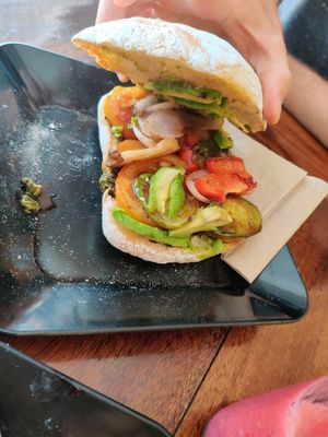 Sandwich with grilled veggies, avo and pesto. A favourite! at Two Sister  in Koh Samui