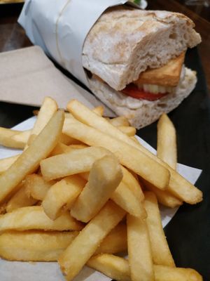 Cashewnut cream, cucumber, tomato with tofu in extra + french fries at Two Sister  in Koh Samui