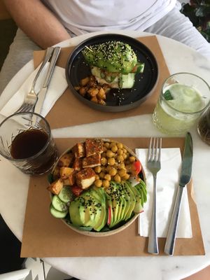 Avocado falafel burger and green avocado curry   at Avokado Bar in Istanbul
