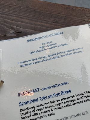 Menu at Birchwood in Dundee