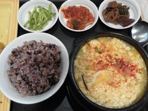 Spicy tofu stew. Warning: quite spicy. But very good! at Loving Hut - Yonsei University in Seoul