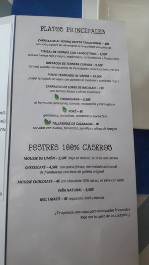 Menu at La Frescura in Valencia