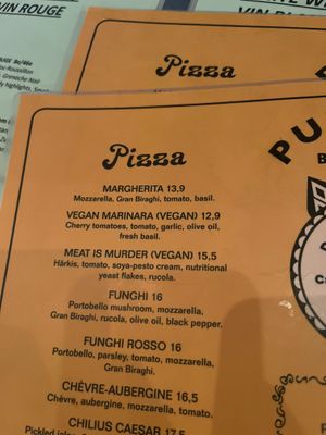 Pizza menu at Putte's in Helsinki