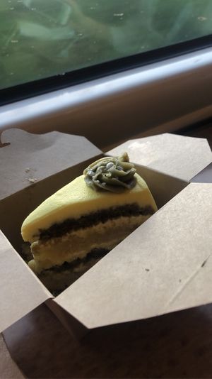 Matcha lemon yuzu cake at Black Rabbit in Edinburgh