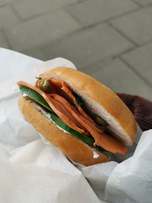 Salmon & Cream Cheese Bagel at Black Rabbit in Edinburgh