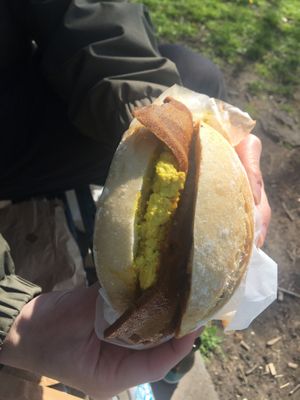 Bacon and egg morning roll   at Black Rabbit in Edinburgh