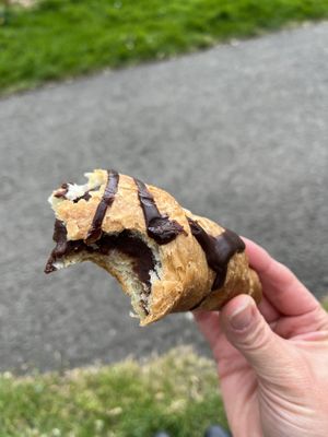 Belgian chocolate croissant. So much chocolate inside!  at Black Rabbit in Edinburgh