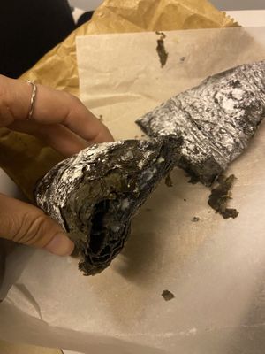 Charcoal croissant filled with white chocolate   at Black Rabbit in Edinburgh